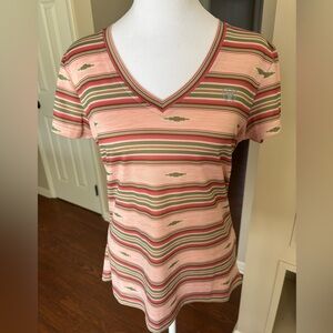 Ariat Pink, Olive & Red Striped V-Neck Tee Ariat Tek Medium